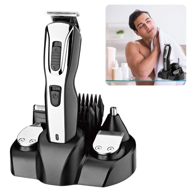 Cheqo® 5-in-1 Trimmer - Baardtrimmer - Trimmer - 5 Verwisselbare Koppen - 5 Opzetstukken - Oplaadbaar - Stalen Kop & Messen - 48W Max. Vermogen Baardtrimmer