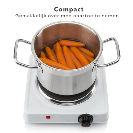 Cheqo® Elektrische Kookplaat - Keramisch - Enkel - 15cm Diameter - 1000W - 5 Standen - Indicatielampje - Stalen Basis - Wit - 23x23x7cm Kookplaat