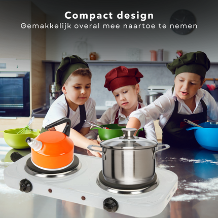 Cheqo® Dubbele Kookplaat - 2x1000W - Elektrische Kookplaat - Warmhoudplaat - 5 Verwarmingsstanden - Controlelampje - Thermische Beveiliging - 140cm Snoer - 230V Kookplaat