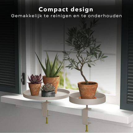 Cheqo® Dienbladtafel met Klem - Bijzettafel - Decoratief Dienblad met Klem - Balkontafel - Metaal - Ø28cm - Geschikt voor Tafels - Taupe (Lichtgrijs) Decoratieve dienbladen