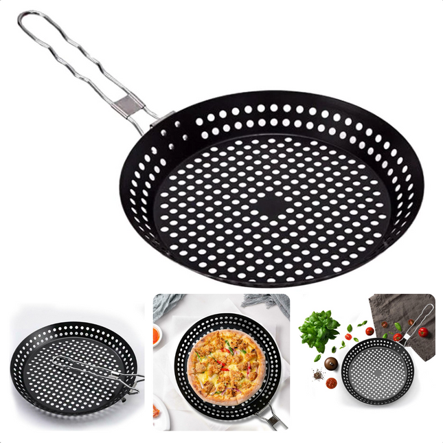 Cheqo® Anti Aanbak Barbecuepan - BBQ Pan - BBQ Grillpan - 24cm - Inklapbaar - Non-Stick  - 30,5cm Barecuepan