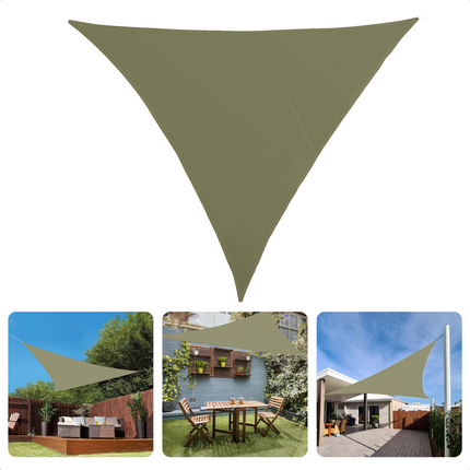 Cheqo® Schaduwdoek Driehoek - Olijfgroen - Waterafstotend Polyester 100% - Compleet met Touw - Verpakt in Afsluitbare Draagzak - 3x3x3m Schaduwdoek