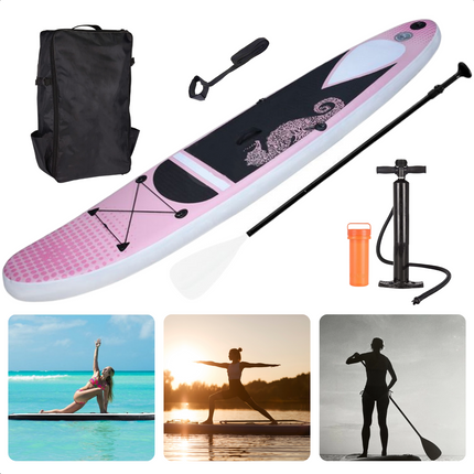 Cheqo® Complete SUP-Set - Opblaasbaar SUP Board - Stand Up Paddle Board - Tot 150kg - Anti-Slip - Met Pomp, Leash & Reparatiekit - 305x71x15cm SUP Board