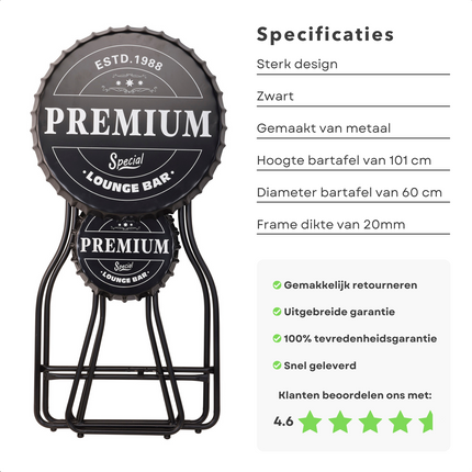 Cheqo® Premium Statafel Set - Statafel & 2 Stoelen - Bartafel met Krukken - Zwart - 101cm x 60cm - Opklapbaar - Tuin- & Homeparty - Bartafel - Sta Tafel Statafel