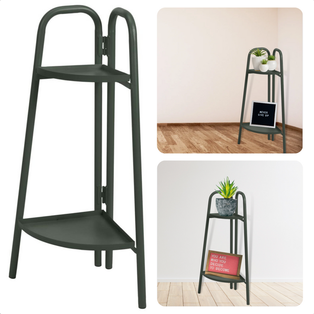 Cheqo® Metalen Plantenrek 70cm - Plantenstandaard - Plantentrap Hoekmodel - Bloemenrek - Mat Groen - 26x26cm - Hoogte 70cm - Hoekmodel - Scharnier - Gepoedercoat Frame Plantenrek