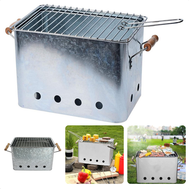 Cheqo® Draagbare BBQ - Kleine Barbecue voor Camping - Houtskoolbarbecue - Compact Ontwerp -  72x24cm - Zink BBQ