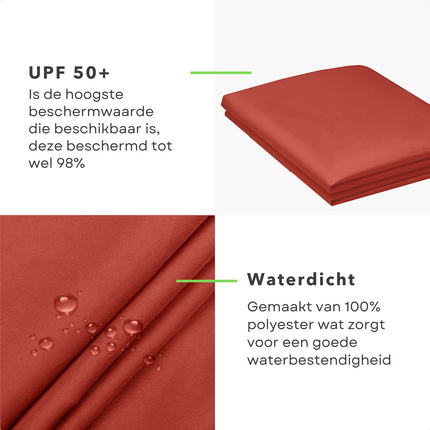 Cheqo® Schaduwdoek Driehoek - Terra Rood - Waterafstotend Polyester 100% - Compleet met Touw - Verpakt in Afsluitbare Draagzak - 360x360x360cm Schaduwdoek