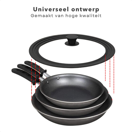 Cheqo® Universeel Glazen Deksel - Pandeksel - Pannendeksel - Voor pannen van 16cm, 18cm, 20cm - Siliconen Rand - Gehard Glas - Vaatwasserbestendig Pandeksels