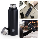 Cheqo® Luxe Drinkfles - Waterfles - 750ml - 195g - RVS - Enkelwandig - Onbreekbaar - Modern Design - Zwart - Thermosfles - Isoleerkan Thermosfles
