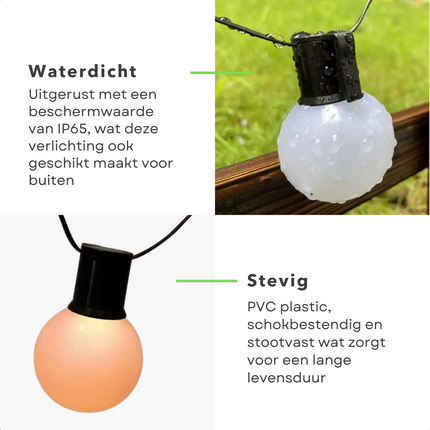 Cheqo® Partytentverlichting Lichtsnoer - 500 cm - 10 LED Lampen - 8 cm - Warm Wit - Timer - 6-18uurs - op Batterijen - Feestverlichting - Voor Binnen & Buiten Feestverlichting