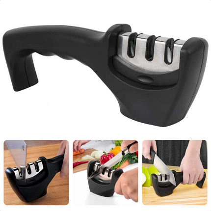 Cheqo® Messenslijper - Doortrekslijper - Messen Slijper - 3 Scherptestanden - Grof, Fijn, Keramisch - 20,5x5x7cm Messenslijper