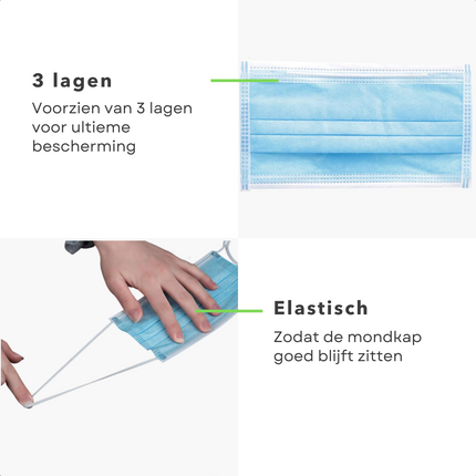 Cheqo® 3-laags Mondkapjes - 10 stuks - Niet voor Medisch Gebruik - FFP1 - BFE>90% - Voor Eenmalig Gebruik - Met Elastische Oorlusjes - Mondmaskers Mondkapjes