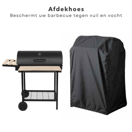 Cheqo® Afdekhoes BBQ - Cilindervormige BBQ - Barbecue Hoes - 95x60xh85cm - Zwart - Polyester - Incl. Opbergzak met Rits Barbecuehoezen
