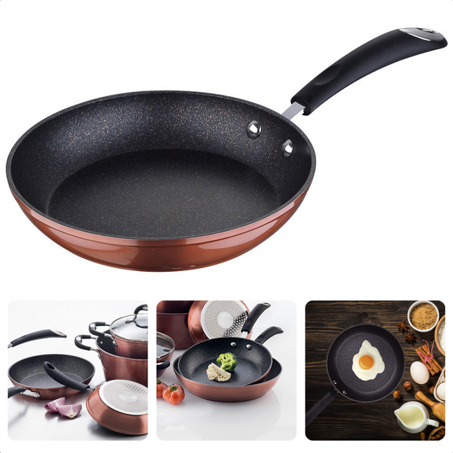Cheqo® Koekenpan Ø20cm - Inductie - Vervaardigd uit Gesmeed Aluminium - 3-Lagen Marmer Coating-| Soft Touch Handgreep - PFOA-Vrij - Geen Lood & Cadmium - Inductie - Vaatwasserbestendig - Lange Levensduur - Gelijkmatige Warmteverdeling Koekenpannen