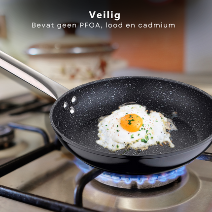Cheqo® PRO Koekenpan - Bakpan - Ø30cm - Hoogwaardig Aluminium - RVS Handgreep - Marmeren Deklaag - PFOA-Vrij - Lood-Vrij - Alle Warmtebronnen - Ook voor Inductie Koekenpan