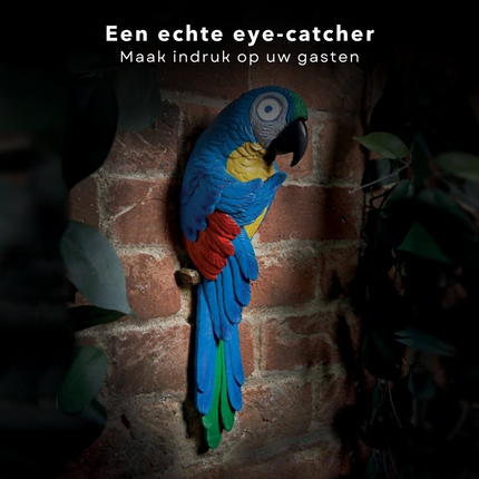 Cheqo® Papegaai met Licht - Wandlamp - Papegaai Decoratie - 37cm Hoog - 12cm Breed - 2 LED's - Polyresin Wandlamp