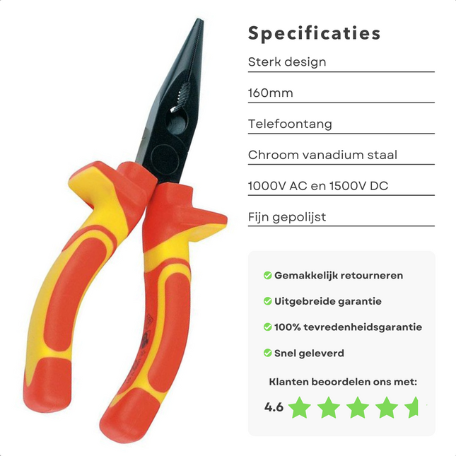 Cheqo® PRO Telefoontang 160mm - Tang - VDE Norm Telefoontang