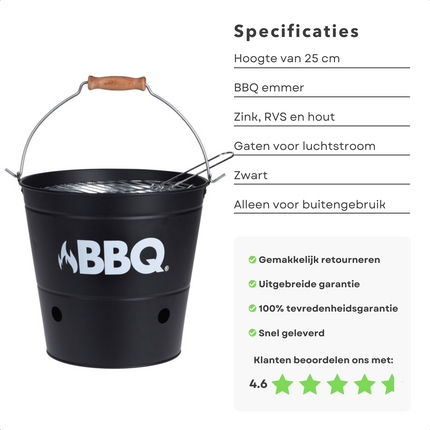 Cheqo® Draagbare Houtskoolbarbecue - Barbecue - BBQ - Camping Barbecue - Grill - BBQ Emmer BBQ