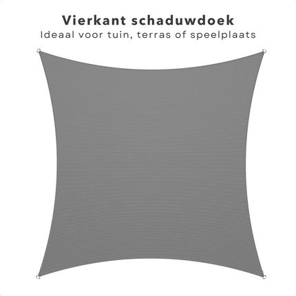 Cheqo® Schaduwdoek Vierkant - Lichtgrijs - Waterafstotend Polyester 100% - 4 x 2.30 m Touw - Met Draagzak - 500x500 cm Schaduwdoek