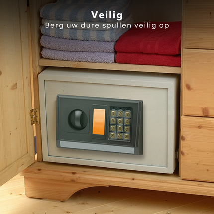 Cheqo® Digitale Elektronische Kluis - Muurbevestiging - Perfect voor het opbergen van Documenten, Sieraden & Waardevolle Spullen - 2mm RVS Buitenschaal - Verstevigd met Ronde Bouten - Toegangscode - Noodbediening via Sleutel - Montageset - 35x25x25cm Kluis