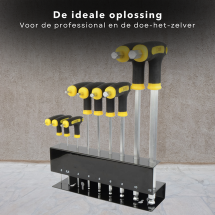 Cheqo® Torx T-Grepenset - 2-Componenten Grepen - Extra Geharde Magnetische Kop - Mat Verchroomd Vanadium Staal - Inclusief Metalen Rek - Handgereedschap - Schroevendraaierset - Gereedschapset Schroevendraaiers