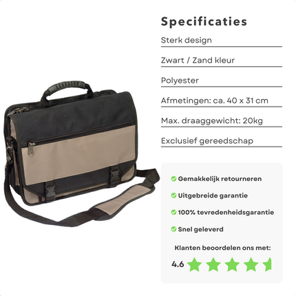 Cheqo® 2-in-1 Gereedschapstas en Aktetas - Gereedschapskoffer - 20kg Max. Draaggewicht - 40x31cm - Documenten, Gereedschappen & Accessoires - Gepolsterd Handvat & Schouderriem Gereedschapstas