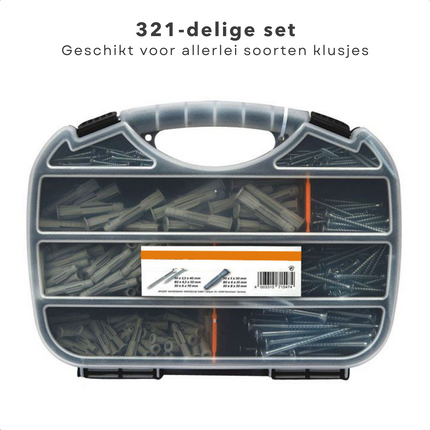 Cheqo® XXL 321-delige Schroeven- en Pluggenset in Koffer - Pluggen Set - Schroeven Set in Gereedschapskoffer Pluggenset
