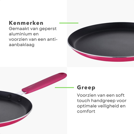 Cheqo® Hippe Pannenkoekpan 24 cm - Geperst Aluminium - Anti-Aanbaklaag - Softtouch Handgreep - Pink - Voor Alle Warmtebronnen - Anti-Aanbaklaag - Lange Levensduur - Omeletpan - Koekenpan Koekenpan