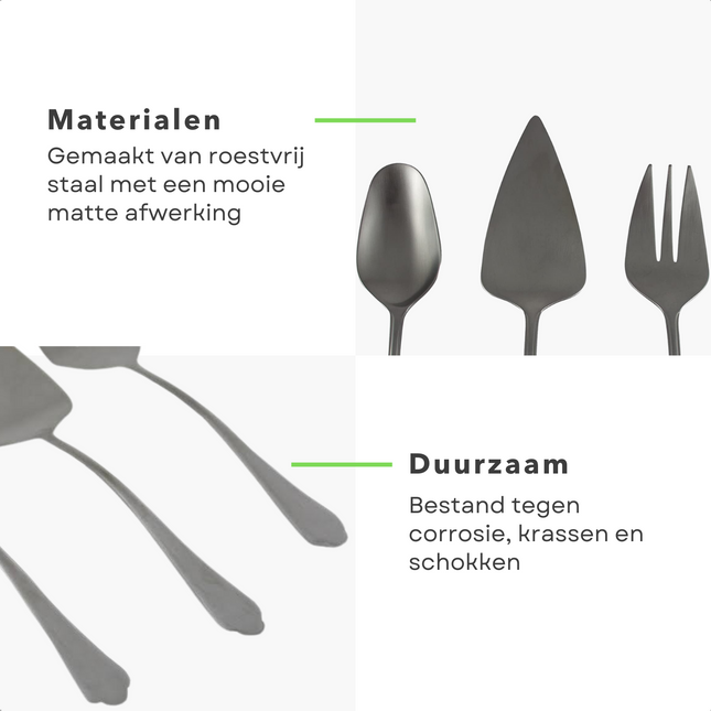 Cheqo® 3-Delige Taartset - Taart Snijder Set - Taart Set - RVS - Serveervork (23cm) - Serveerlepel (23cm) - Taartschep (26cm) - Vaatwasserbestendig Taartschep