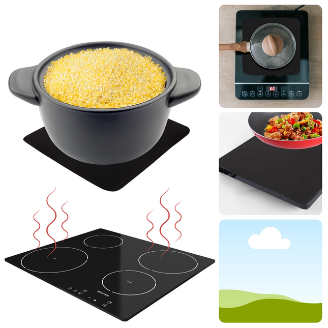 Cheqo® Vierkante Inductie Beschermer - Inductie Mat - 25x25cm - Siliconen - Afdekplaat voor Kookplaat - Zwart - Vierkant - Ophanghaakje - Antislip - Hittebestendig Kookplaataccessoires