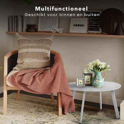 Cheqo® Tafel voor Loungeset - Metaal (Gepoedercoat) - Mat Lichtgrijs - Diameter 70 cm - Hoogte 40 cm - Draagvermogen 50 kg - Tafeltje voor Binnen of Buiten - Tuintafel - Bijzettafel Bijzettafel