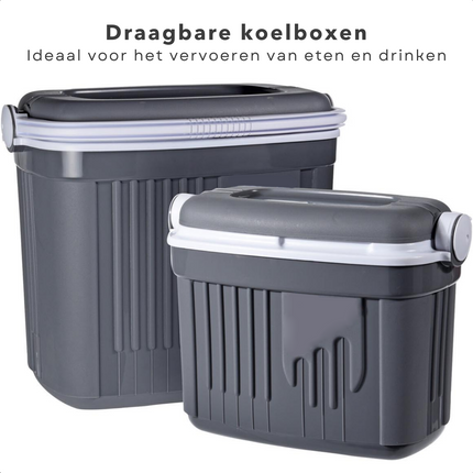 Cheqo® Koelbox Set - 2 stuks - 8L & 32L - Kunststof - 9 & 12 uur Koel - Coolbox - Koel Box - Vergrendelbaar - Grijs Koelbox