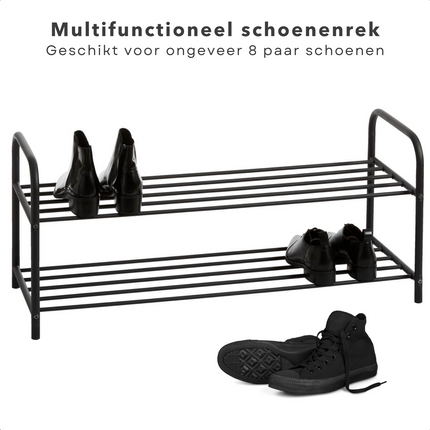 Cheqo® Schoenenrek - Metaal - 2 Laags - 91cm - Schoenenkast - Opbergrek Schoenen - Zwart Schoenenrek