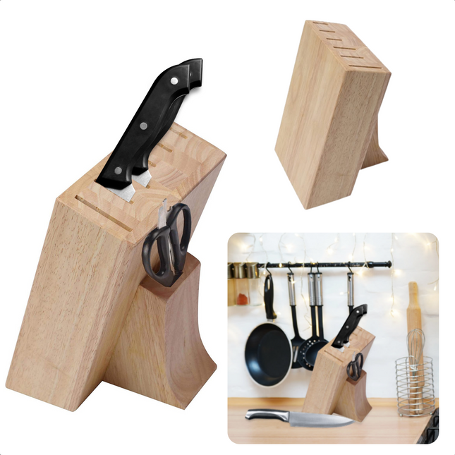 Cheqo® Messenset met Messenblok - Messen met Houten Blok - 6 Messen & Schaar - Messenset met Messenblok - Keukenmessen en Keukenschaar Messenblokken met messen