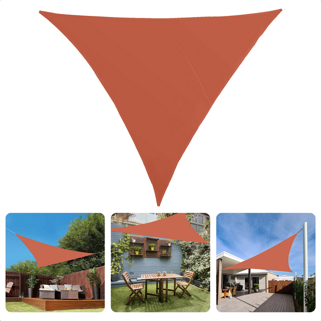 Cheqo® Schaduwdoek Driehoek - Terra Rood - Waterafstotend Polyester 100% - Met Touw - Verpakt in Afsluitbare Draagzak - 3x3x3m Schaduwdoek
