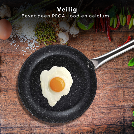 Cheqo® Koekenpan - Bakpan - Ø24 cm - Champagne - Hoogwaardig Aluminium - RVS Handgreep - Marmeren Deklaag - PFOA-Vrij - Lood-Vrij - Alle Warmtebronnen - Ook voor Inductie Koekenpan