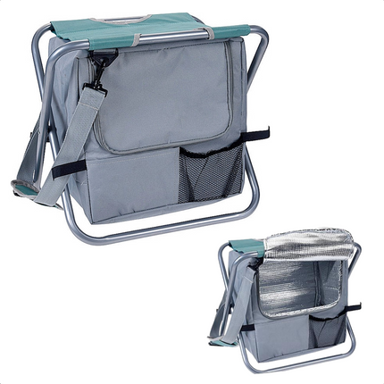 Cheqo® Vouwkruk met Koelbox - Koeltas Opvouwbaar - 30x30x20 cm - Campingstoel - Vissersstoel - Reistas - Stoel - Groen Koelbox