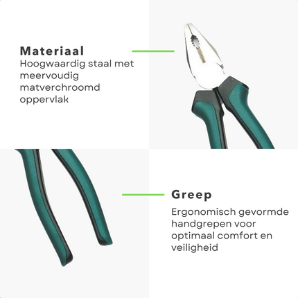Cheqo® Combinatietang 200mm - Hoogwaardig Staal - Matverchroomd - 2-Componenten Grepen - Afglijdbeveiliging Combinatietang
