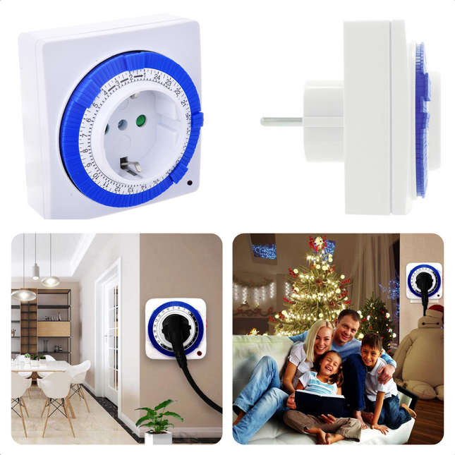 Cheqo® 24-uurs Tijdschakelklok voor Binnen - Timer Stopcontact - Tijdschakel - Tijdschakelaar - Programmeerbaar - Eenvoudig Instelbaar - Schakelklok - Kinderbeveiliging - 3500 Watt Tijdschakelaar