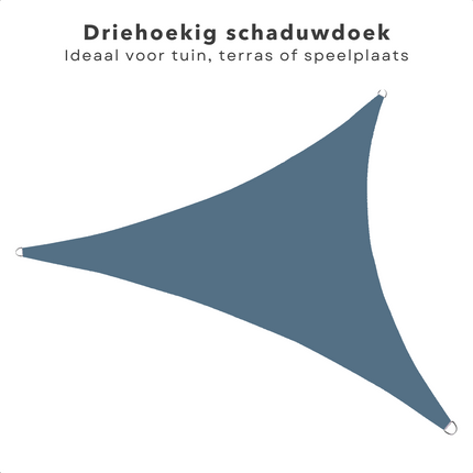 Cheqo® Schaduwdoek Driehoek - Blauw - Waterafstotend - Polyester 100% - Compleet met Touw - Verpakt in Afsluitbare Draagzak - 360x360x360cm Schaduwdoek