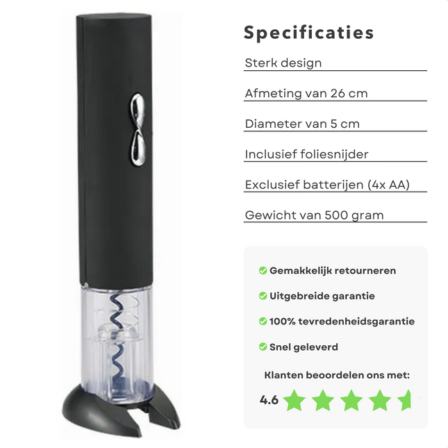 Cheqo® Stijlvolle Elektrische Kurkentrekker - Wijnopener - Flesopener - Foliesnijder Elektrische Kurkentrekker