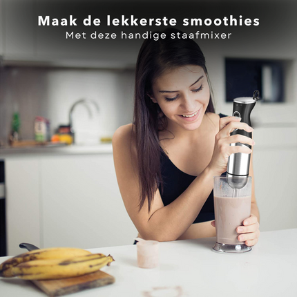 Cheqo® Staafmixer 800W RVS - Krachtige, Stille Motor - Variabel Toerental - RVS Messen - Eenvoudig Schoon te Maken - Ophangoog - 100cm Snoer - 230V-50Hz Staafmixer