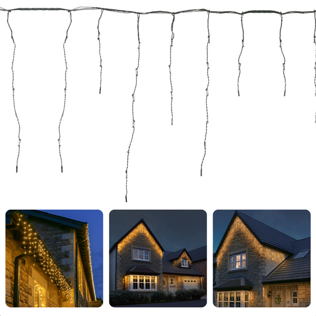 Cheqo® IJspegel Lichtgordijn - Ijspegelverlichting - Lichtgordijn - Gordijnverlichting - Kerstverlichting - 3.5m - 180 LED's - Extra Warm Wit - Soft Wire - 8 Lichtfuncties - IP44 - Binnen/Buiten - 6W - Zuinig in Verbruik  Kerstsfeer Lichtgordijn