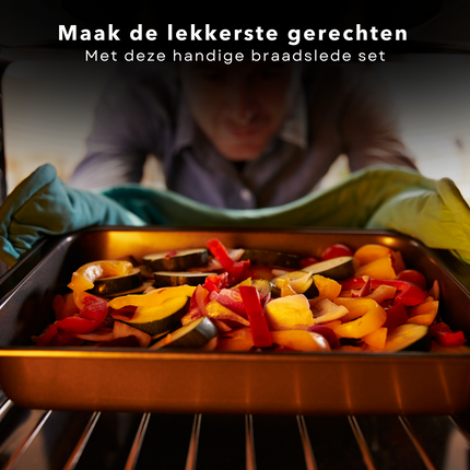 Cheqo® 3-Delige Braadslede Set - Braadsledes - Ovenschaal - Marble Coating - Met Spatel - 3 Formaten Ovenschalen