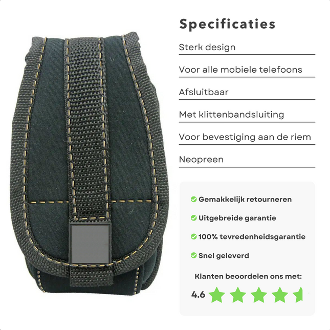 Cheqo® Telefoonhouder voor Broek - Riem Holster Telefoonhoesje Zwart - Speciaal voor Klusser/Vakman - Afsluitbaar - Geschikt voor Broekriem - Hoesje - Flexibel - Universeel Gereedschapsgordels