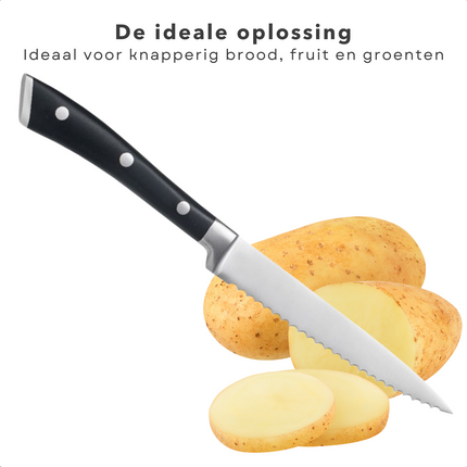 Cheqo® PRO Keukenmes - Utility Mes - Multifunctioneel - RVS - Kunststof Handvat - 24 cm - 12,5 cm Lemmet - 120 gram - Groente & Fruit Snijden Keukenmes