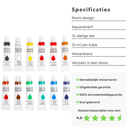 Cheqo® PRO Aquarelverf Set - Aquarel - Hobbyverf - 12ml - 12 Kleuren Hobbyverf