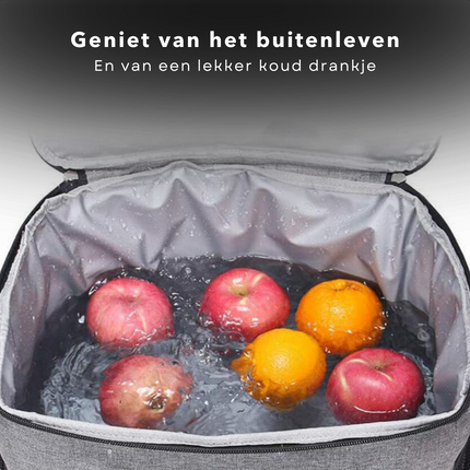Cheqo® Koeltas 18 Liter - Zwart - 18L - Koelbox - Koelen - Koelelement - 18 cm -Voor op het Strand & Camping - Lunchtas - Geïsoleerd - Picknicktas - Verstelbare Schouderband - Stevige Rits - Draagbaar Koeltas