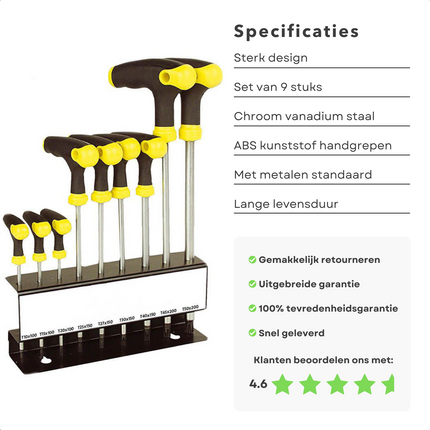 Cheqo® Torx T-Grepenset - 2-Componenten Grepen - Extra Geharde Magnetische Kop - Mat Verchroomd Vanadium Staal - Inclusief Metalen Rek - Handgereedschap - Schroevendraaierset - Gereedschapset Schroevendraaiers