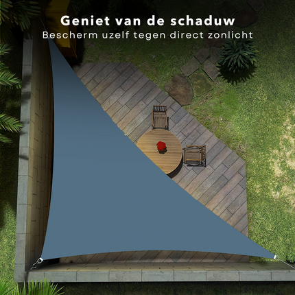Cheqo® Schaduwdoek Driehoek - Blauw - Waterafstotend - Polyester 100% - Compleet met Touw - Verpakt in Afsluitbare Draagzak - 360x360x360cm Schaduwdoek
